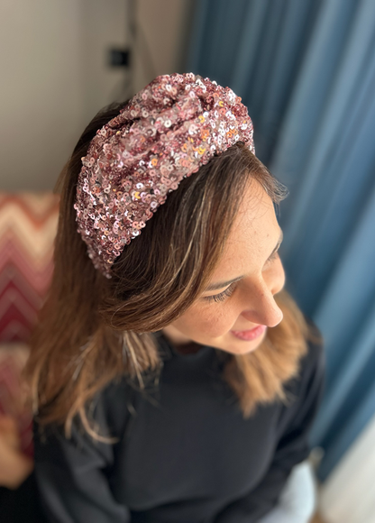 Medium Zoe Headband, Pink Sequins