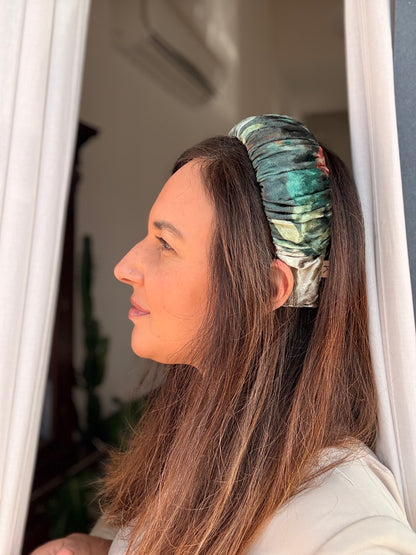 Mila Narrow Velvet Headband, Green Tones