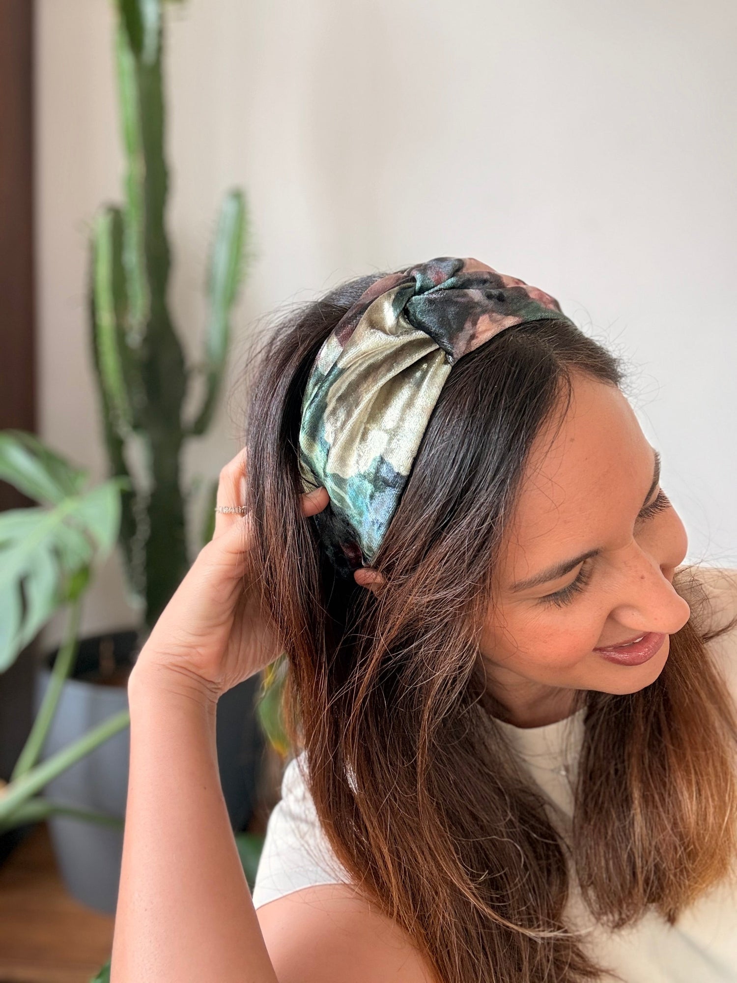 Zoe Velvet Headband, Green Tones