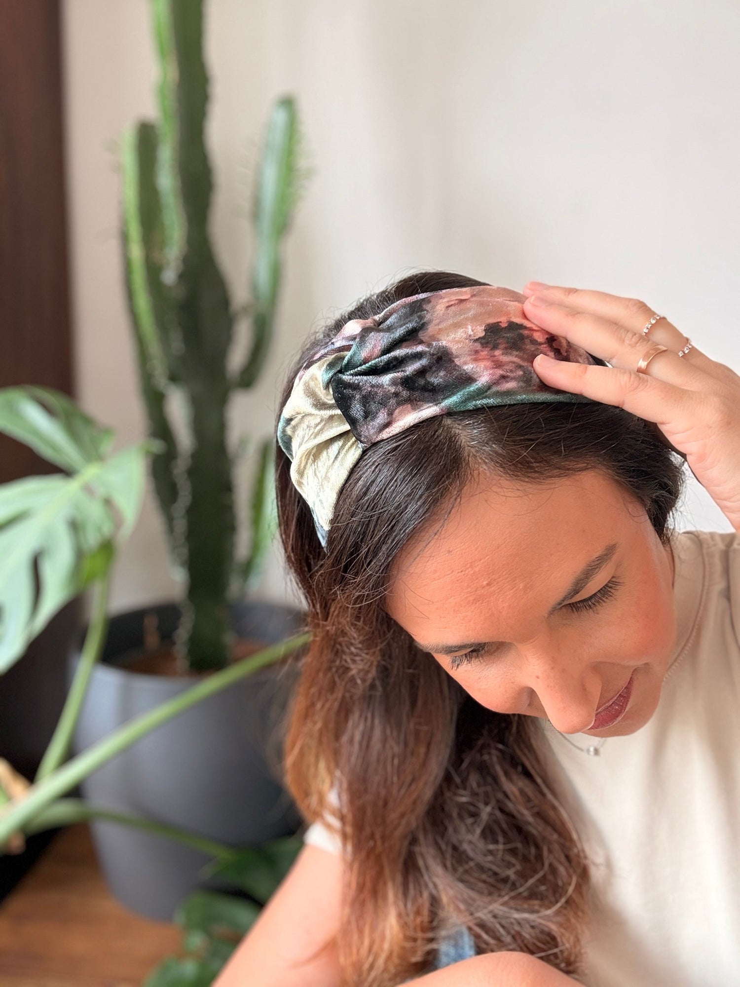 Zoe Velvet Headband, Green Tones