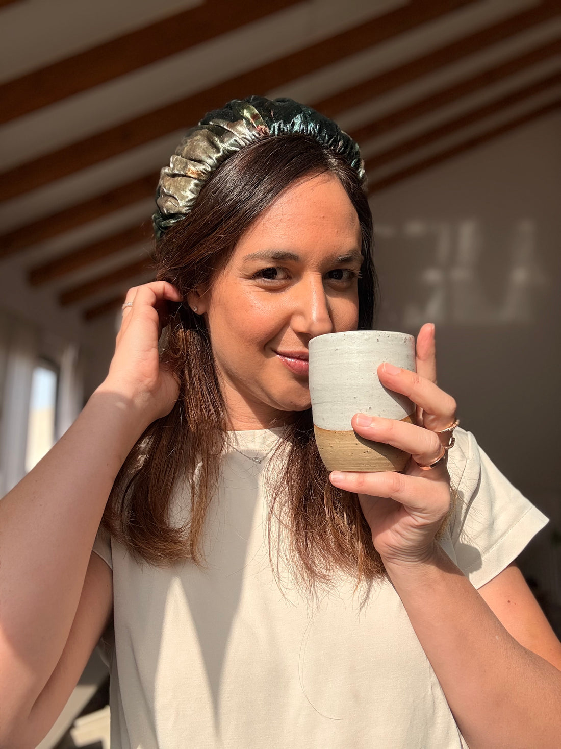 Mila Medium Velvet Headband, Green Tones