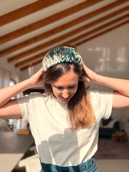 Mila Medium Velvet Headband, Green Tones