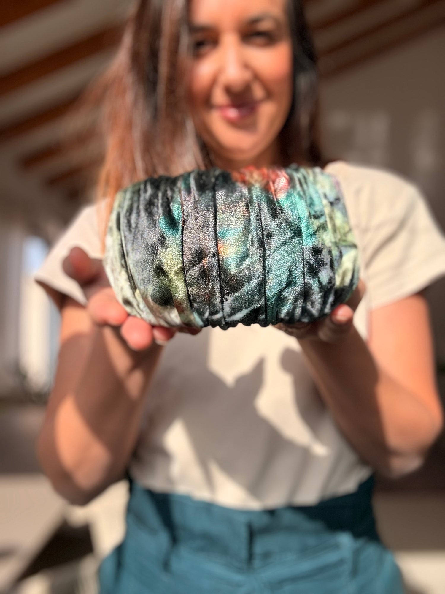 Mila Medium Velvet Headband, Green Tones