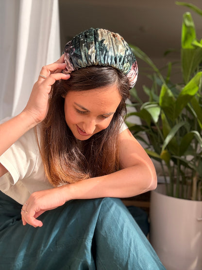 Mila Wide Velvet Headband — Green Tones