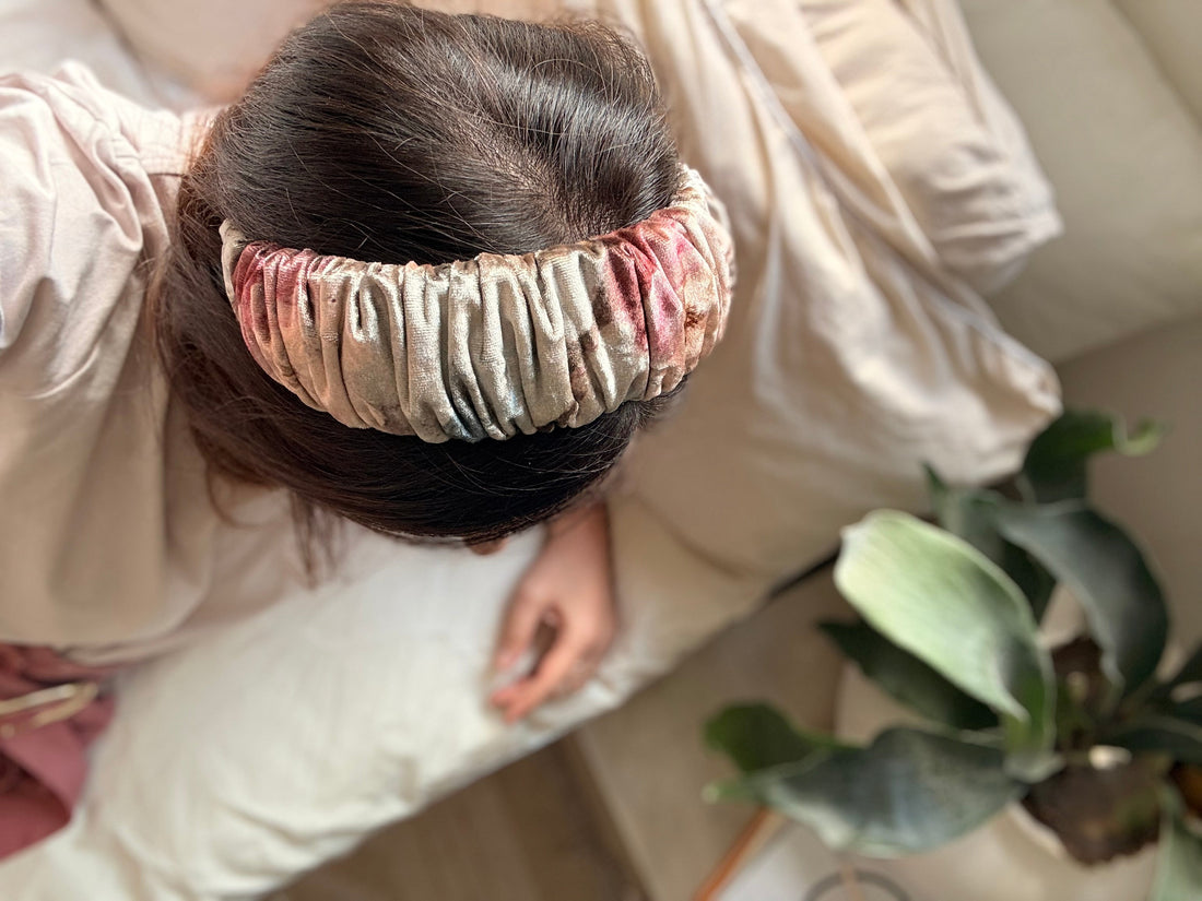 Mila Narrow Velvet Headband, Pink Tones