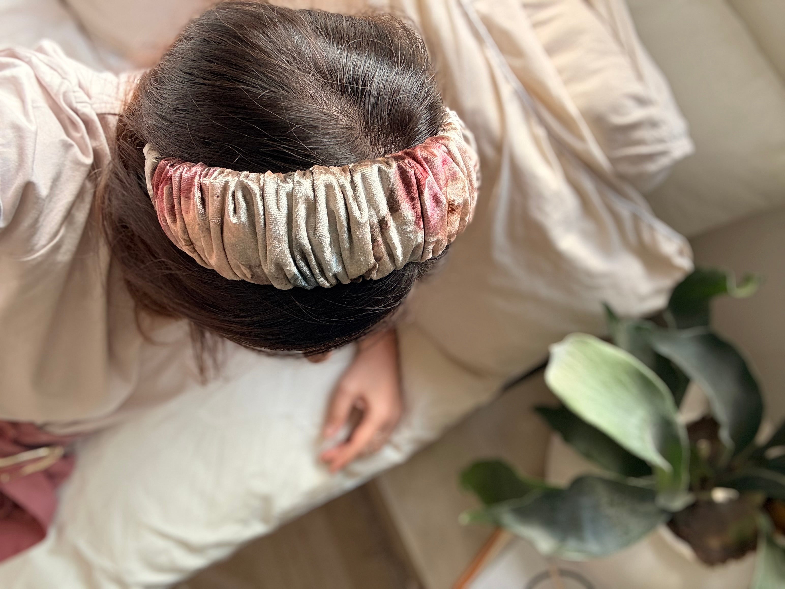 Mila Narrow Velvet Headband, Pink Tones