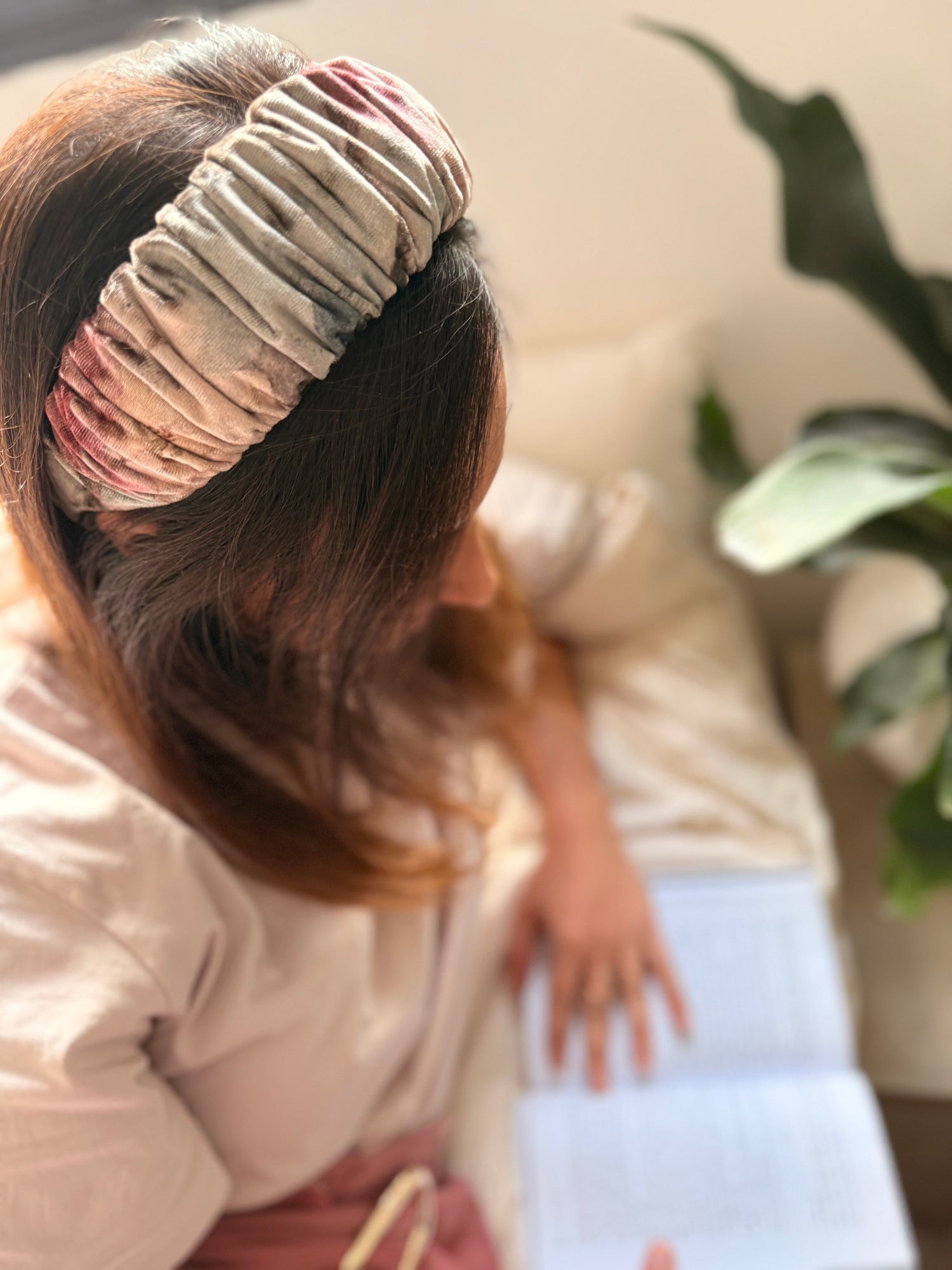 Mila Narrow Velvet Headband, Pink Tones