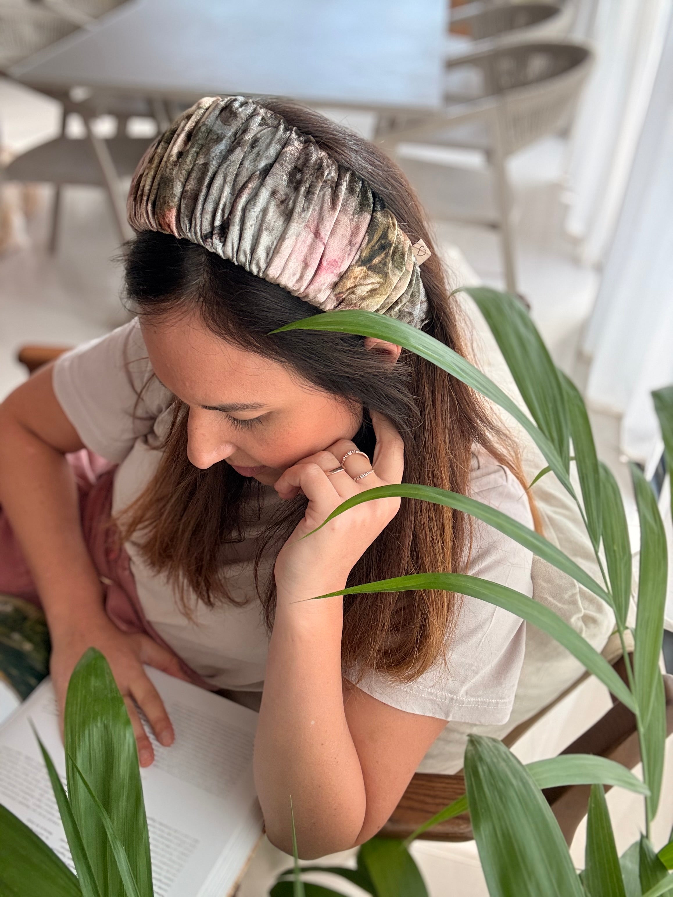 Mila Medium Velvet Headband, Pink Tones