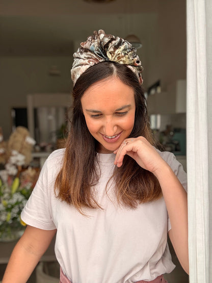 Celine Velvet Tie Headband, Pink Tones