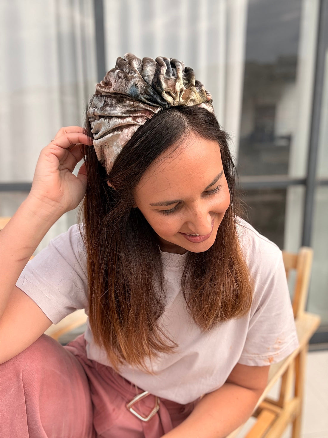 Celine Medium Velvet Headband, Pink Tones