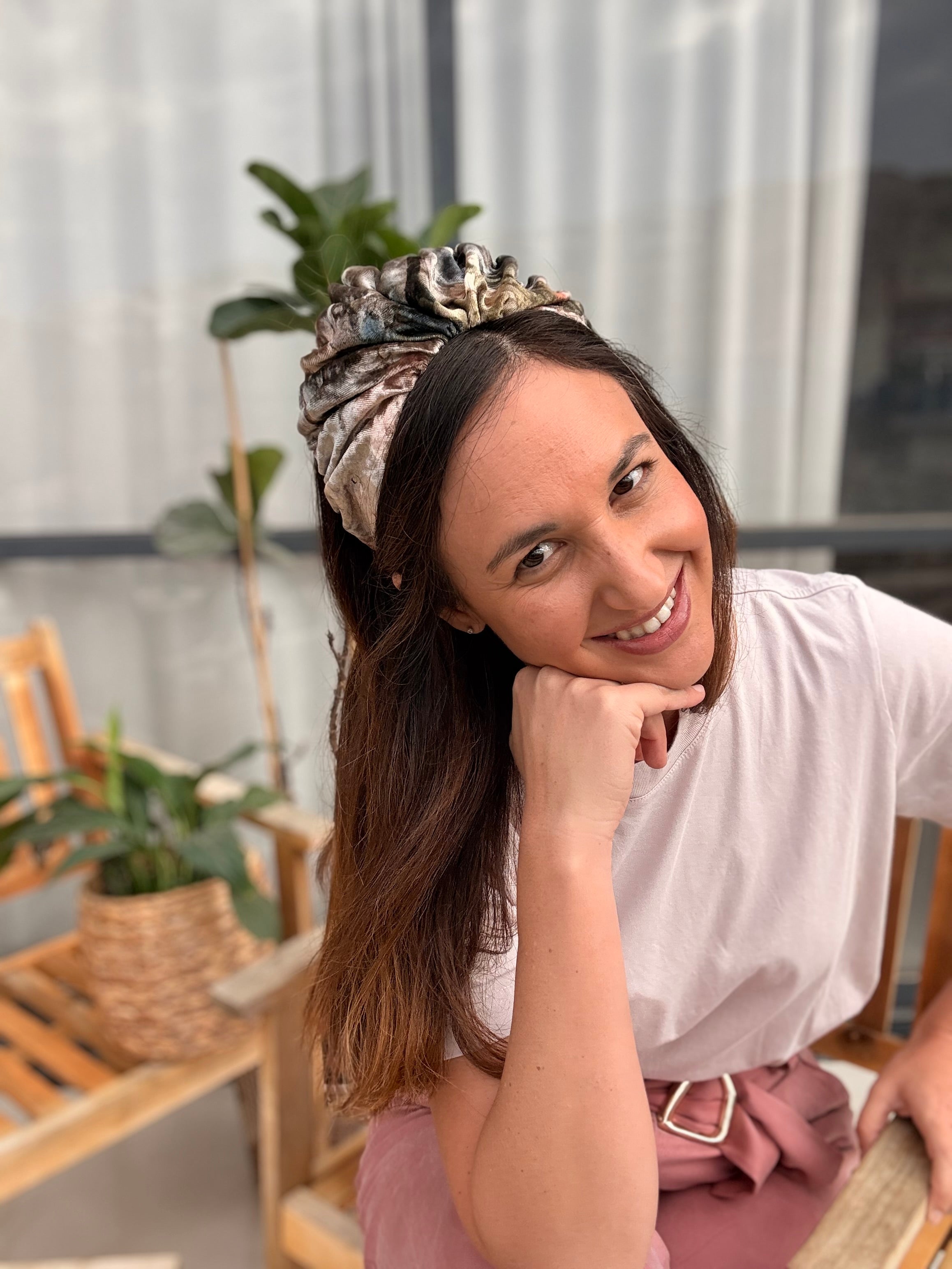 Celine Velvet Tie Headband, Pink Tones