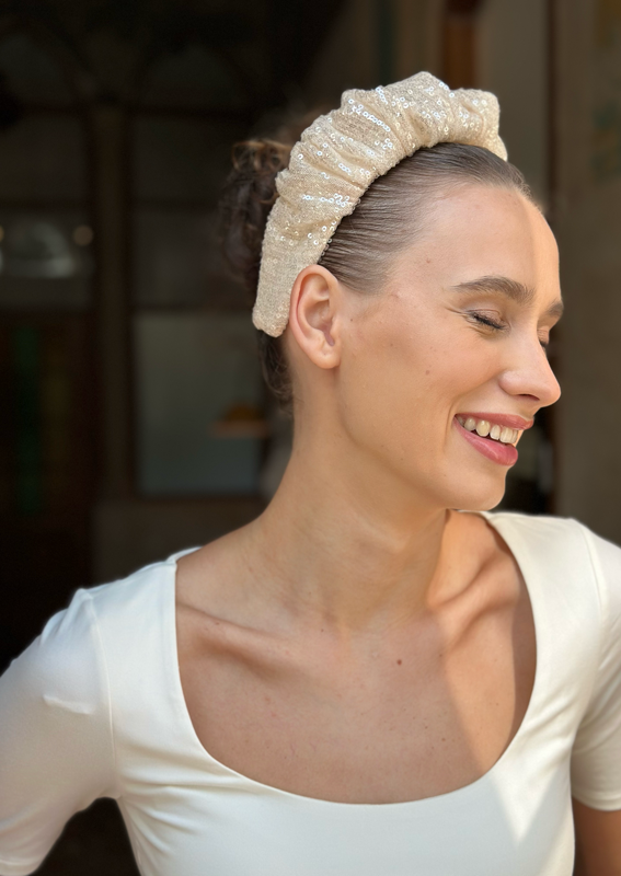 Viola Headband, Cream Sequin