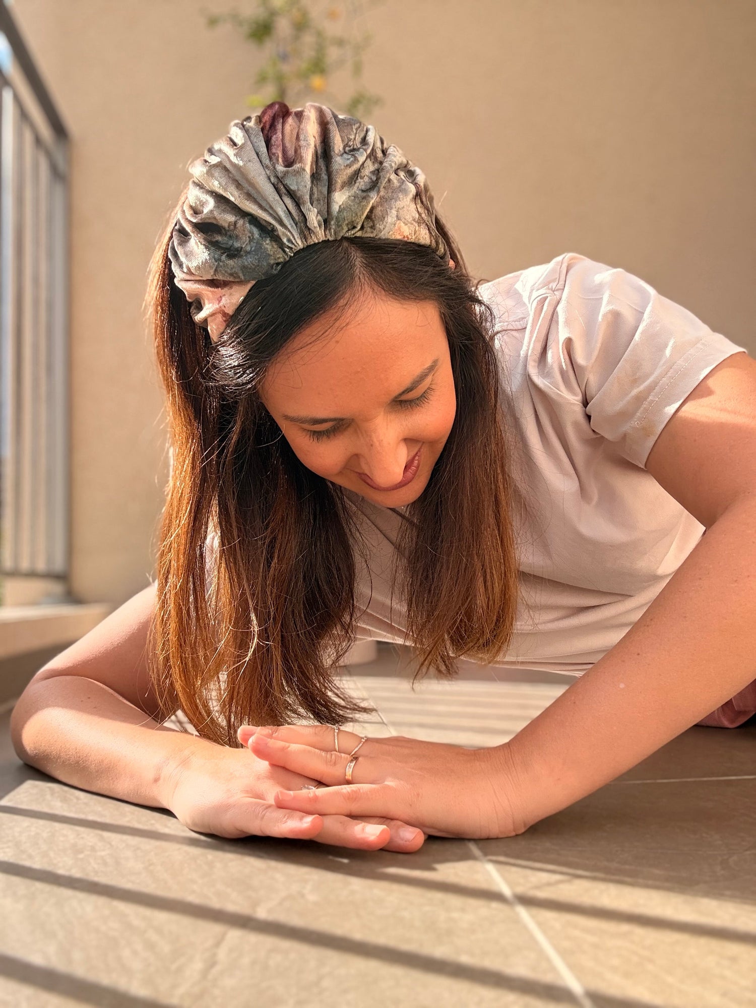 Celine Wide Velvet Headband, Pink Tones