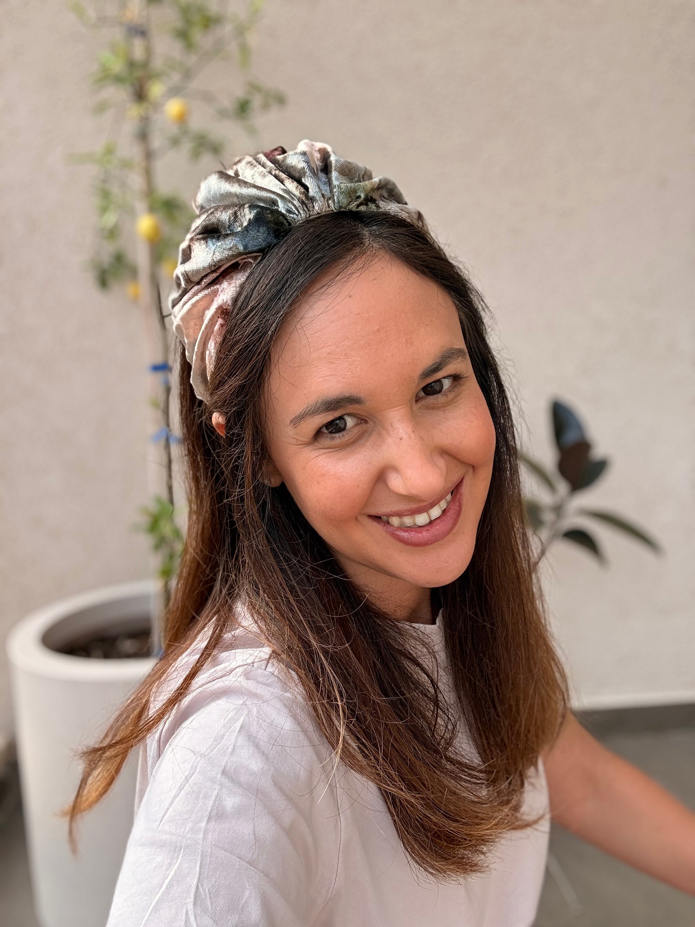 Celine Wide Velvet Headband, Pink Tones