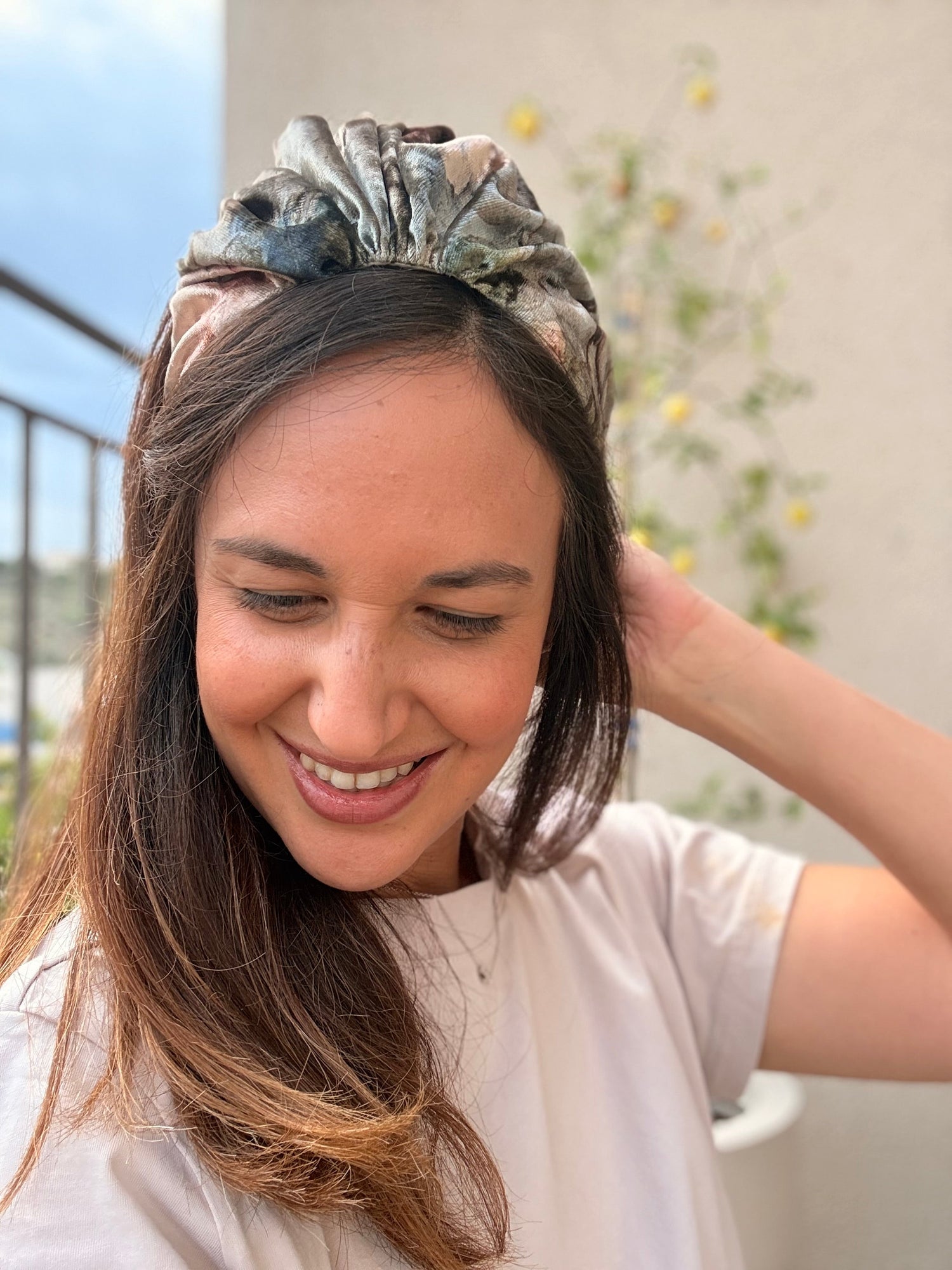 Celine Wide Velvet Headband, Pink Tones