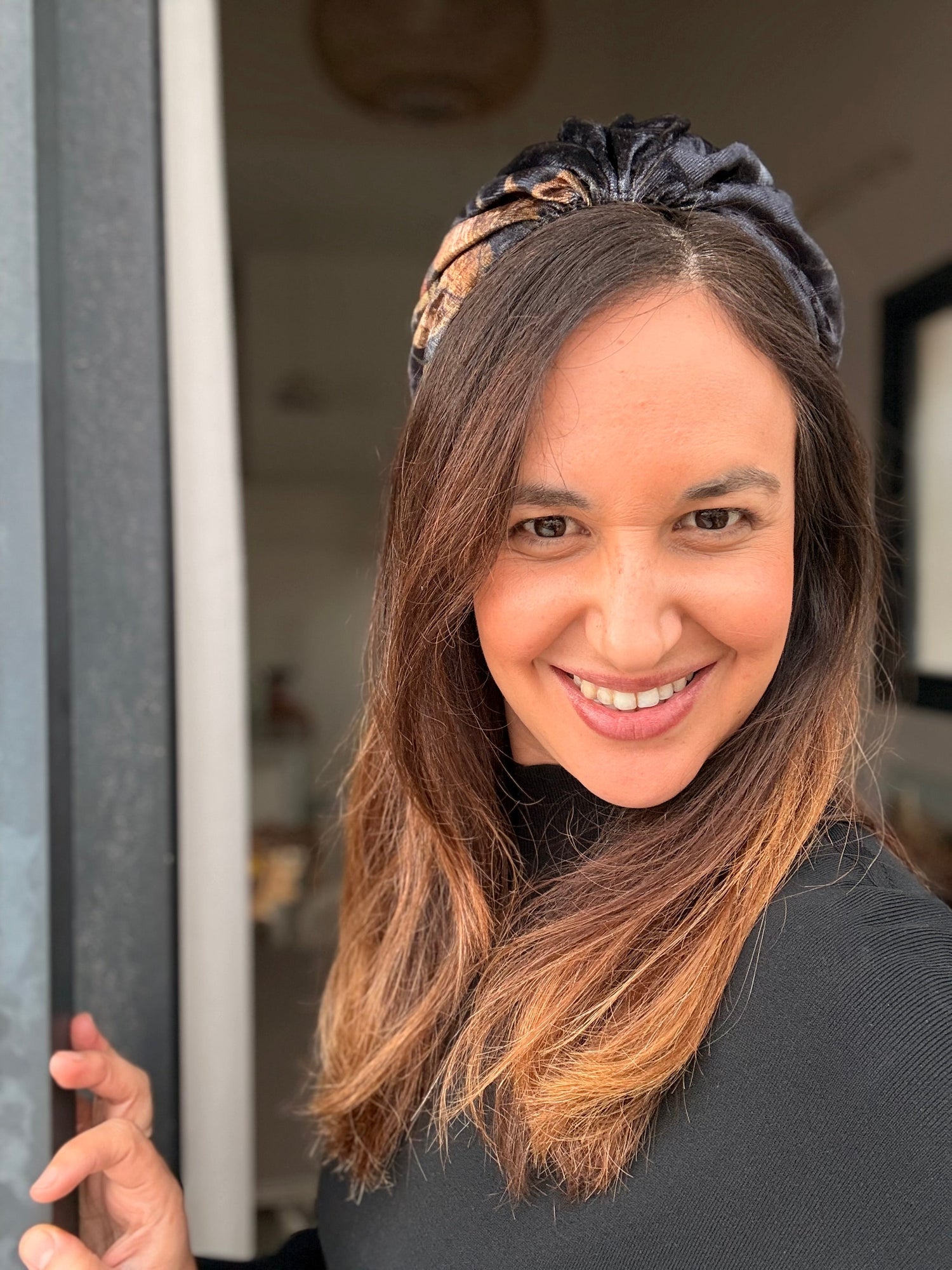 Celine Velvet Tie Headband, Deep Black