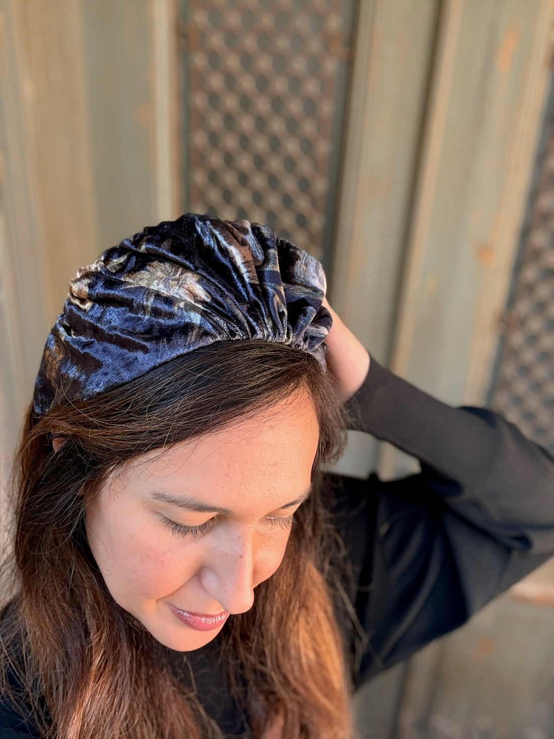 Celine Wide Velvet Headband, Deep Black