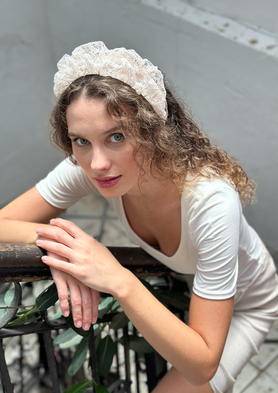 Renee Headband, Cream lace