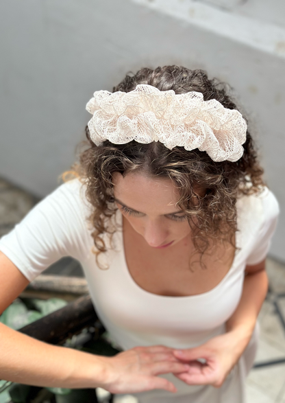 Renee Headband, Cream lace