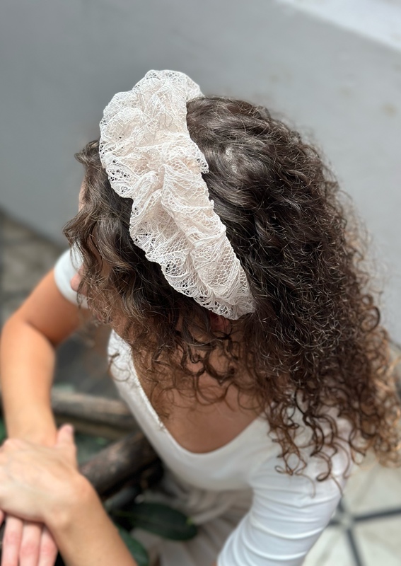 Renee Headband, Cream lace