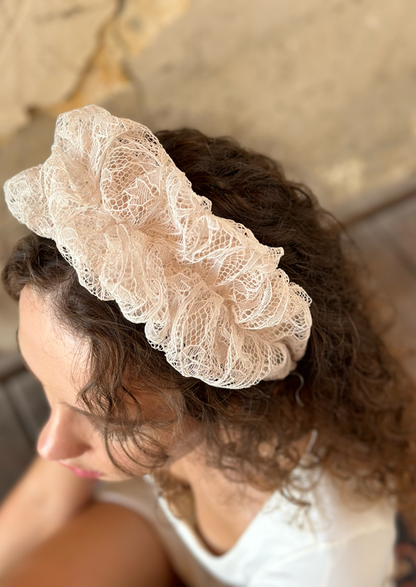 Medium Renee Headband, Cream lace