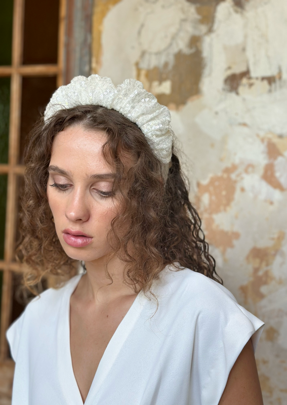 Viola Headband, White Sequin