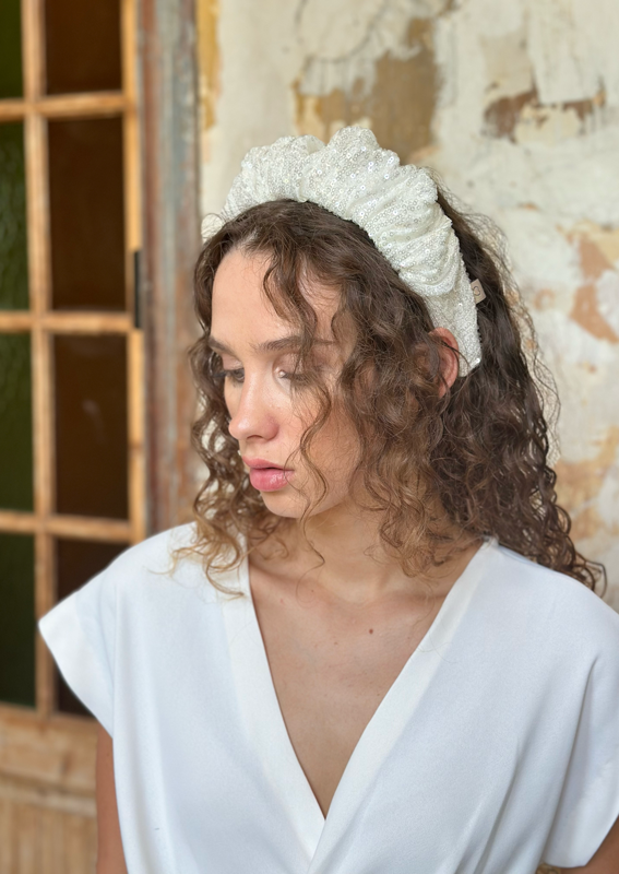 Viola Headband, White Sequin