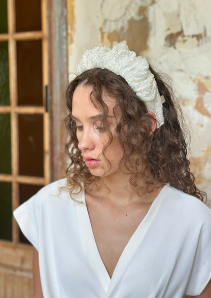 Viola Headband, White Sequin