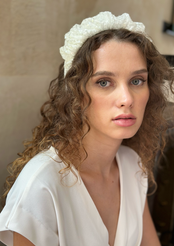 Wide Viola Headband, White Sequin