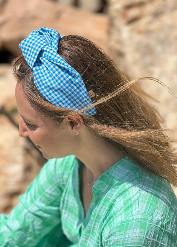 Full Circle Suf Headband, Turquoise Checkered