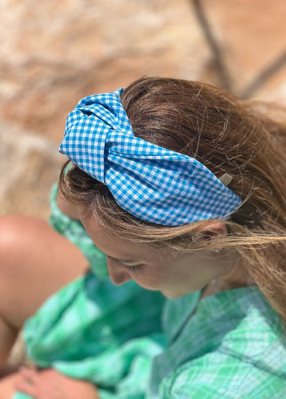 Wide Suf Headband, Turquoise Checkered