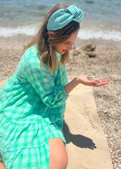 Wide Suf Headband, Green Checkered