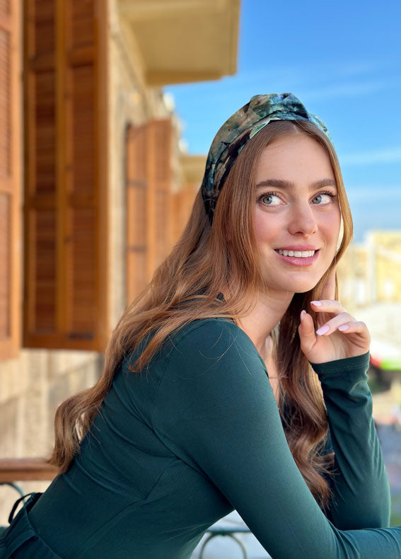 Wide Zoe Headband, Green Patterned