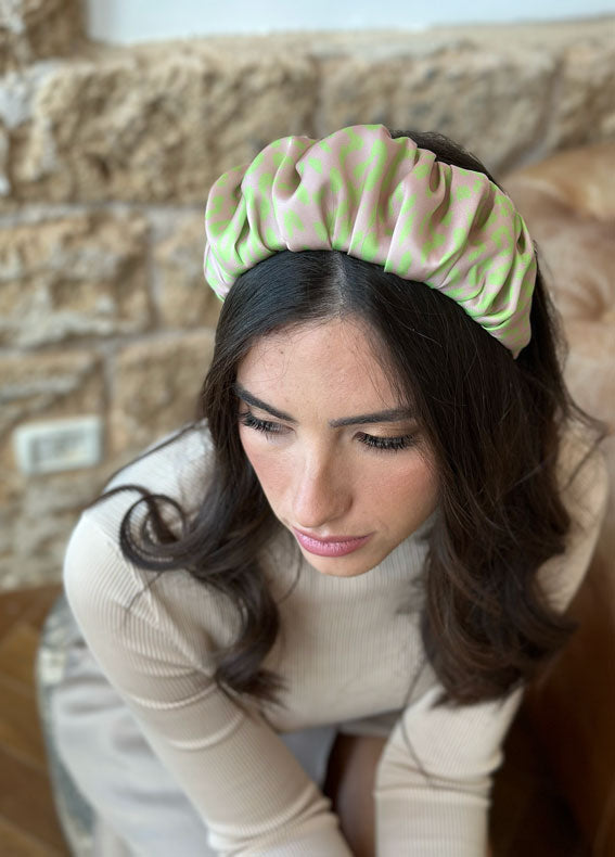 Viola Headband, Nude and Green Patterned