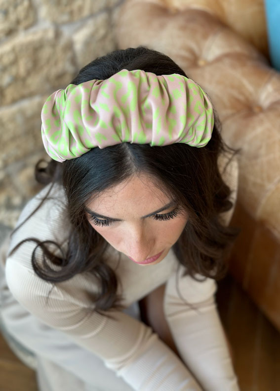 Viola Headband, Nude and Green Patterned