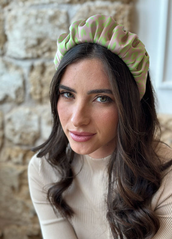 Viola Headband, Nude and Green Patterned