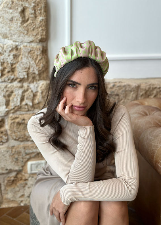 Viola Headband, Nude and Green Patterned