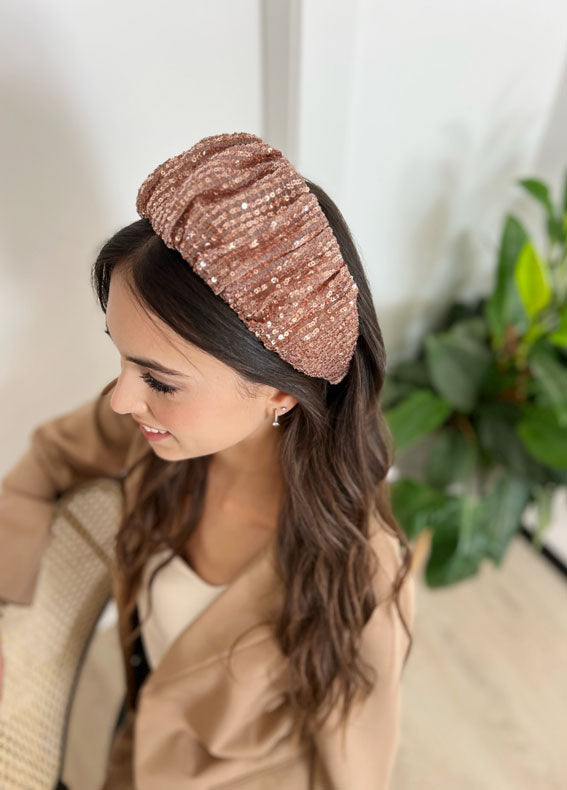 Wide Viola Headband, Rose Gold Sequin