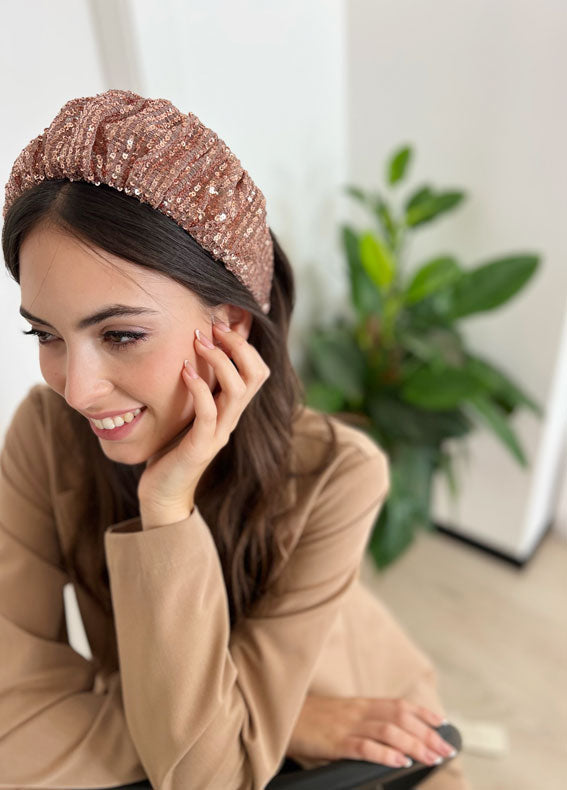 Wide Viola Headband, Rose Gold Sequin