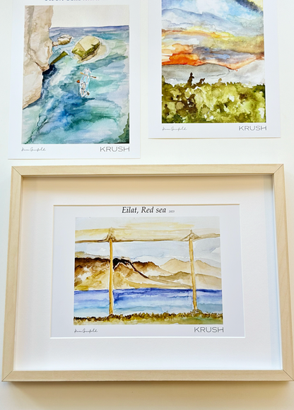 Set of 3 Israeli Watercolor Paintings