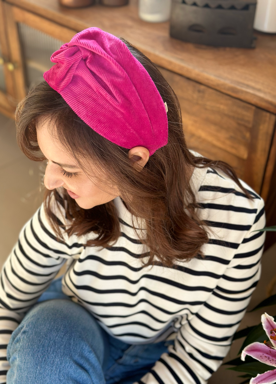 Wide Zoe Headband, Corduroy Fuchsia