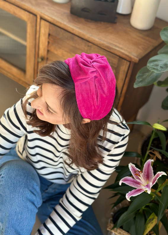 Wide Zoe Headband, Corduroy Fuchsia