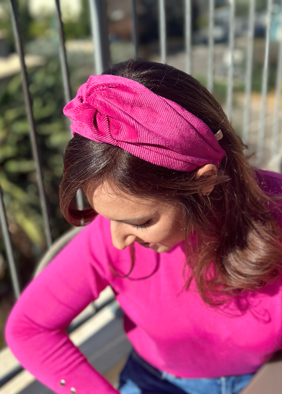 Medium Zoe Headband, Corduroy Fuchsia