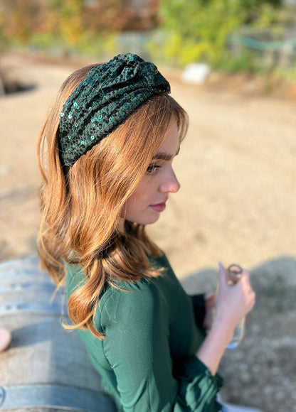 Medium Zoe Headband, Green Sparkle