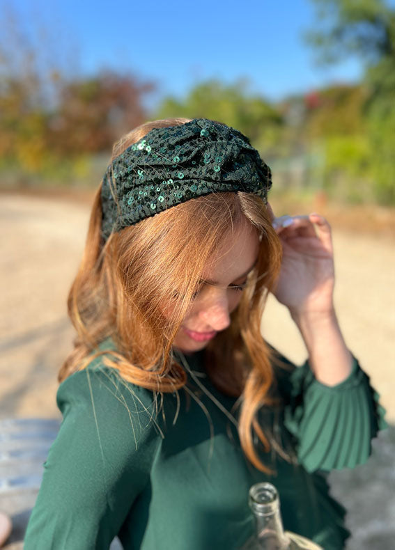 Medium Zoe Headband, Green Sparkle