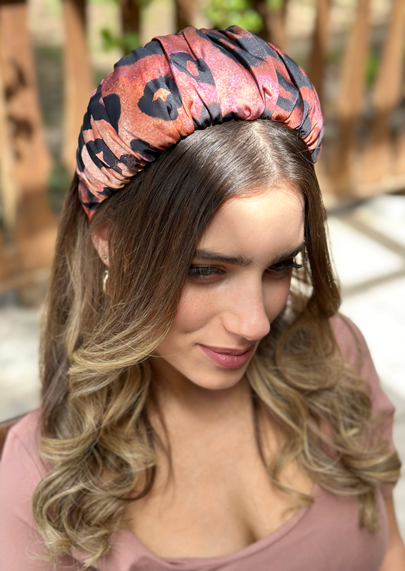 Wide Mila Headband, Copper Animal Print