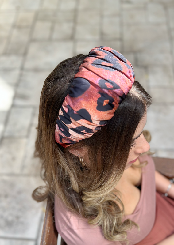 Wide Mila Headband, Copper Animal Print