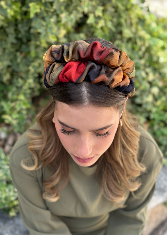 Nemesis Headband, Red and Green Patterned