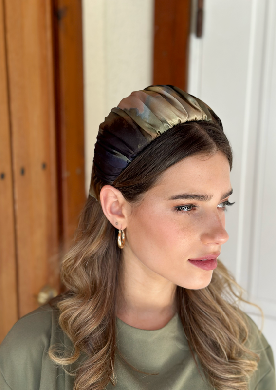 Wide Mila Headband, Printed Greens