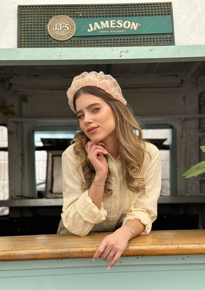 Renee Headband, Nude Embroidered Dots